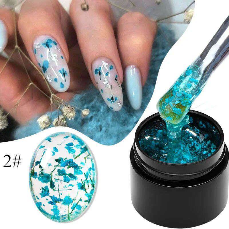 MEET ACROSS 5ml Pink Dried Flower Gel Nail Polish Natural Flower Fairy Nail Art Gel Soak Off UV LED Painting Varnishes For Nails - KIMLUD