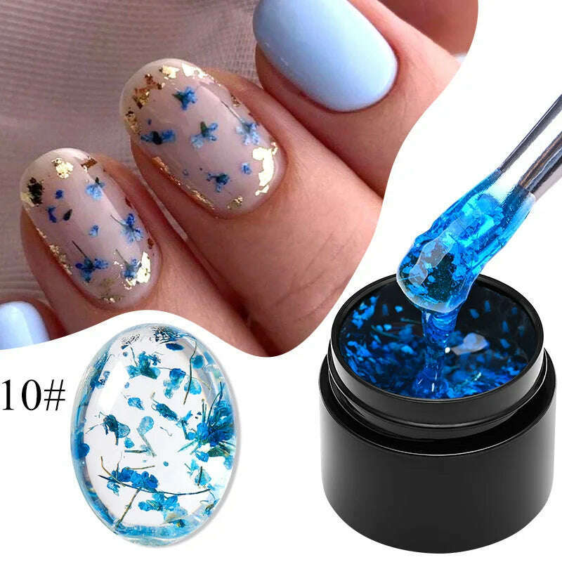 MEET ACROSS 5ml Pink Dried Flower Gel Nail Polish Natural Flower Fairy Nail Art Gel Soak Off UV LED Painting Varnishes For Nails - KIMLUD