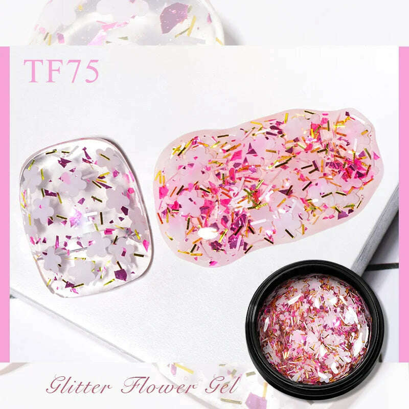 MEET ACROSS 5ml Pink Dried Flower Gel Nail Polish Natural Flower Fairy Nail Art Gel Soak Off UV LED Painting Varnishes For Nails - KIMLUD