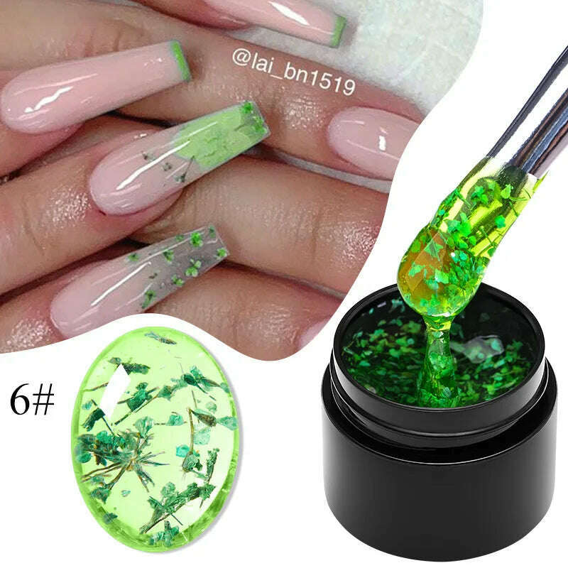 MEET ACROSS 5ml Pink Dried Flower Gel Nail Polish Natural Flower Fairy Nail Art Gel Soak Off UV LED Painting Varnishes For Nails - KIMLUD