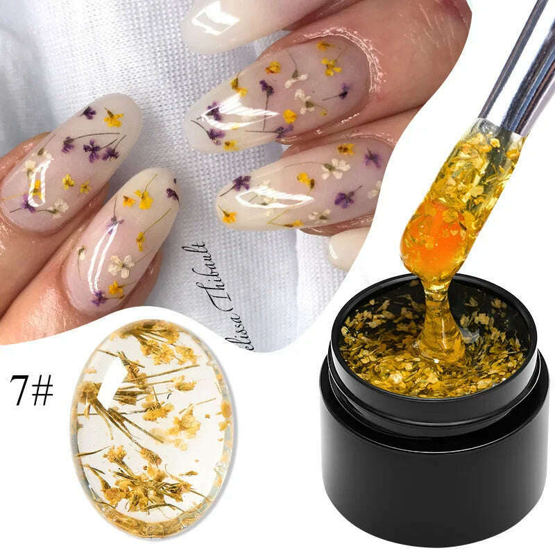 MEET ACROSS 5ml Pink Dried Flower Gel Nail Polish Natural Flower Fairy Nail Art Gel Soak Off UV LED Painting Varnishes For Nails - KIMLUD