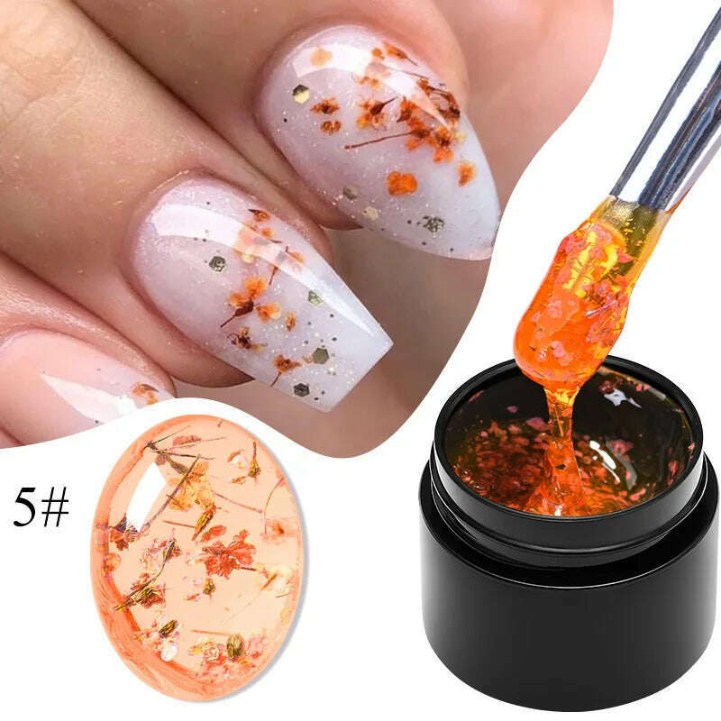 MEET ACROSS 5ml Pink Dried Flower Gel Nail Polish Natural Flower Fairy Nail Art Gel Soak Off UV LED Painting Varnishes For Nails - KIMLUD
