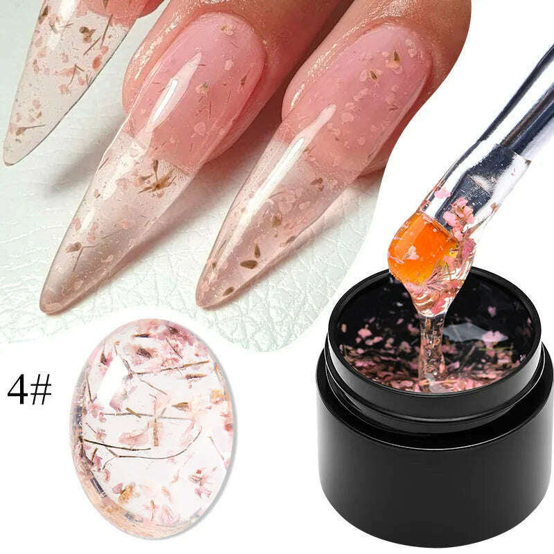 MEET ACROSS 5ml Pink Dried Flower Gel Nail Polish Natural Flower Fairy Nail Art Gel Soak Off UV LED Painting Varnishes For Nails - KIMLUD