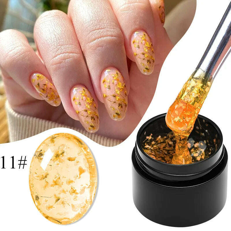 MEET ACROSS 5ml Pink Dried Flower Gel Nail Polish Natural Flower Fairy Nail Art Gel Soak Off UV LED Painting Varnishes For Nails - KIMLUD