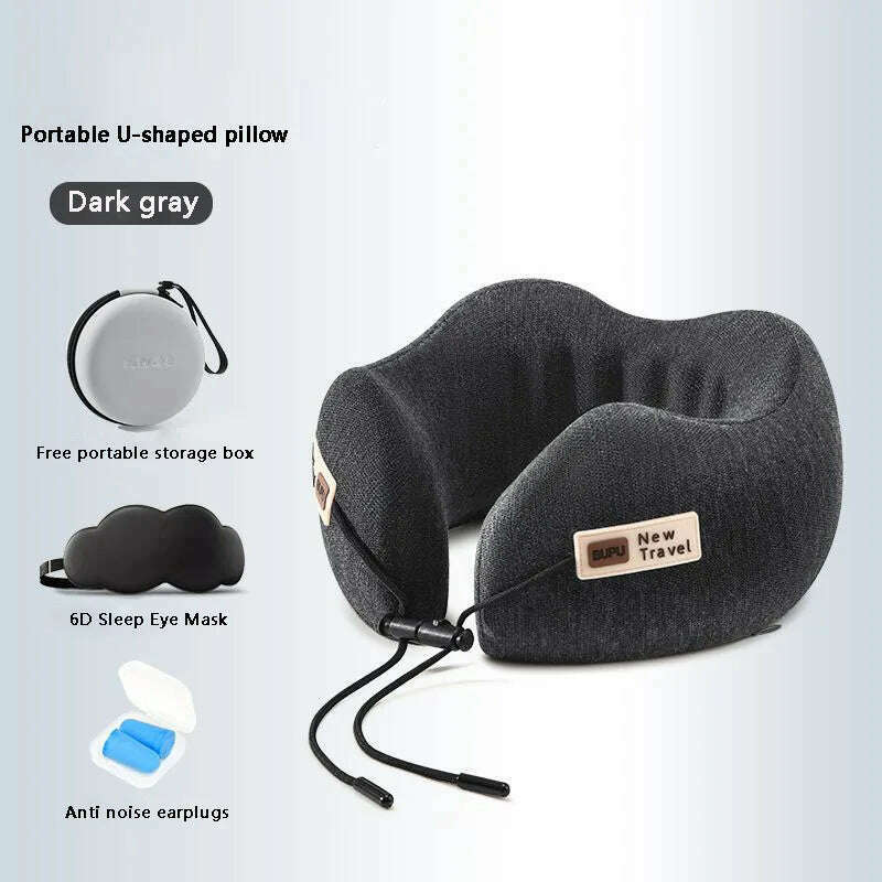 Memory Foam Neck Pillow Cervical Vertebra Travel Portable Noon Break Aircraft U Type Of Pillow Sleep Camping Pillow Carry Bag - KIMLUD
