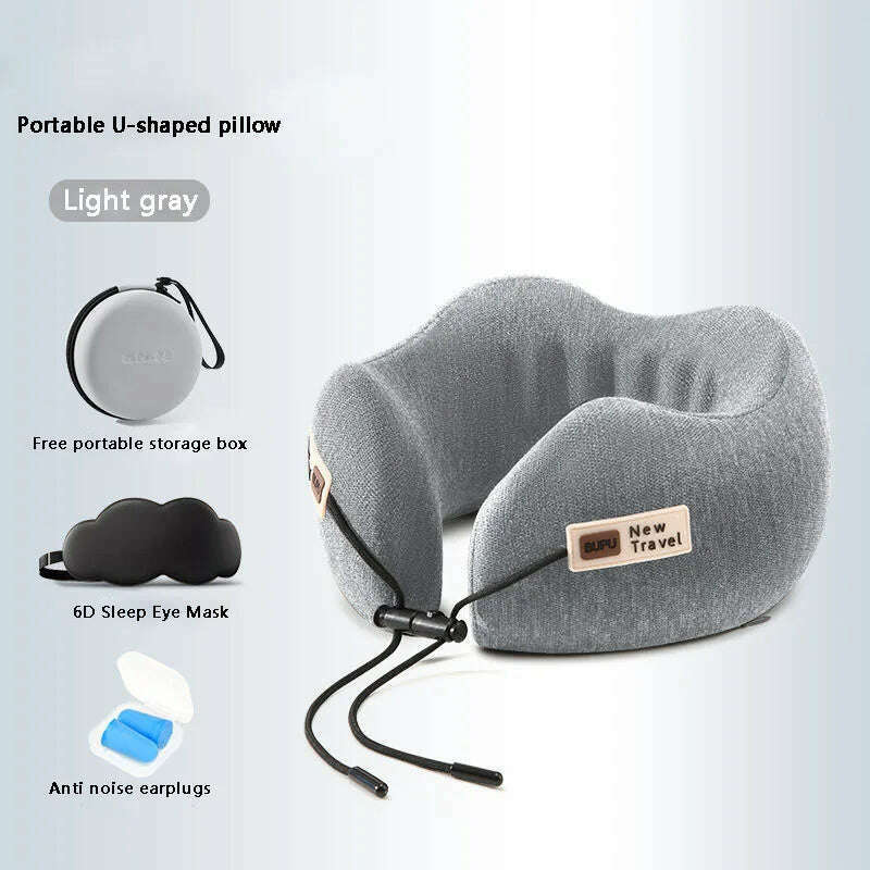 Memory Foam Neck Pillow Cervical Vertebra Travel Portable Noon Break Aircraft U Type Of Pillow Sleep Camping Pillow Carry Bag - KIMLUD