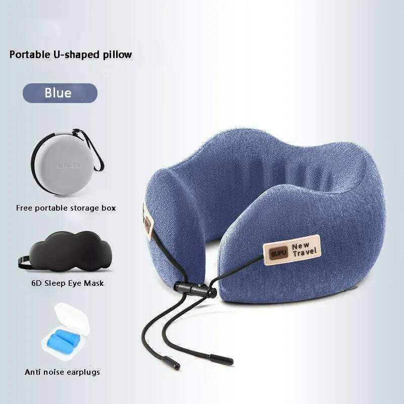 Memory Foam Neck Pillow Cervical Vertebra Travel Portable Noon Break Aircraft U Type Of Pillow Sleep Camping Pillow Carry Bag - KIMLUD