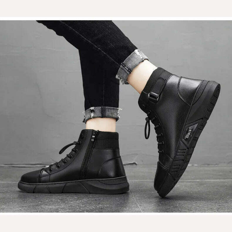 Men Boots Leather Casual Platform Boots Zipper British Style Autumn Winter Fashion Comfortable Mens Shoes Ankle Botas De Hombre - KIMLUD