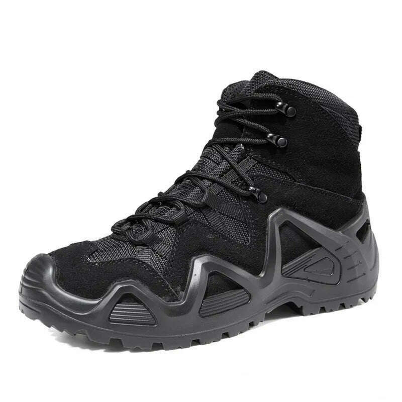 KIMLUD, Men Casual Military Ankle Boots Outdoor Tactical Combat Man Boot Army Hunting Work Boots for Motorcycle Shoes Botas Militares, black / 39, KIMLUD APPAREL - Womens Clothes