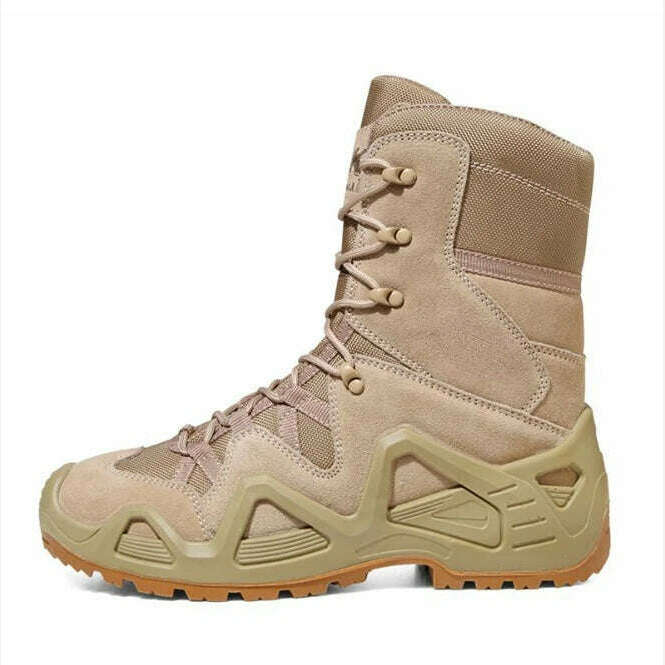 KIMLUD, Men Casual Military Ankle Boots Outdoor Tactical Combat Man Boot Army Hunting Work Boots for Motorcycle Shoes Botas Militares, B brown / 39, KIMLUD APPAREL - Womens Clothes