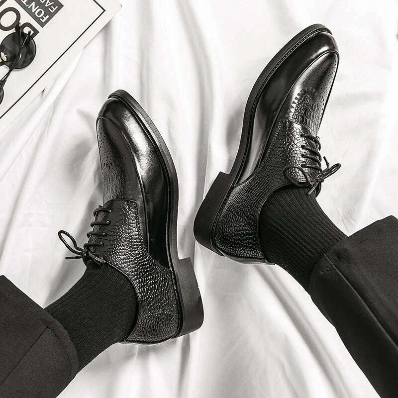 KIMLUD, Men Casual Shoes Brock Oxford Retro Crocodile Leather Men Formal Shoes 2024 Spring Men's Shoes For Men Office Social Derby Shoes, KIMLUD Womens Clothes