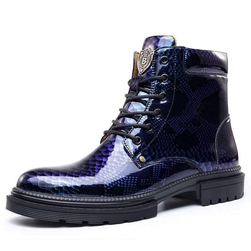 KIMLUD, Men Chelsea Boots Business Pu Leather Slip on Vintage Snake Comfortable Ankle Boots Male Casual Boots Combat Boots Men Boots, KIMLUD Womens Clothes
