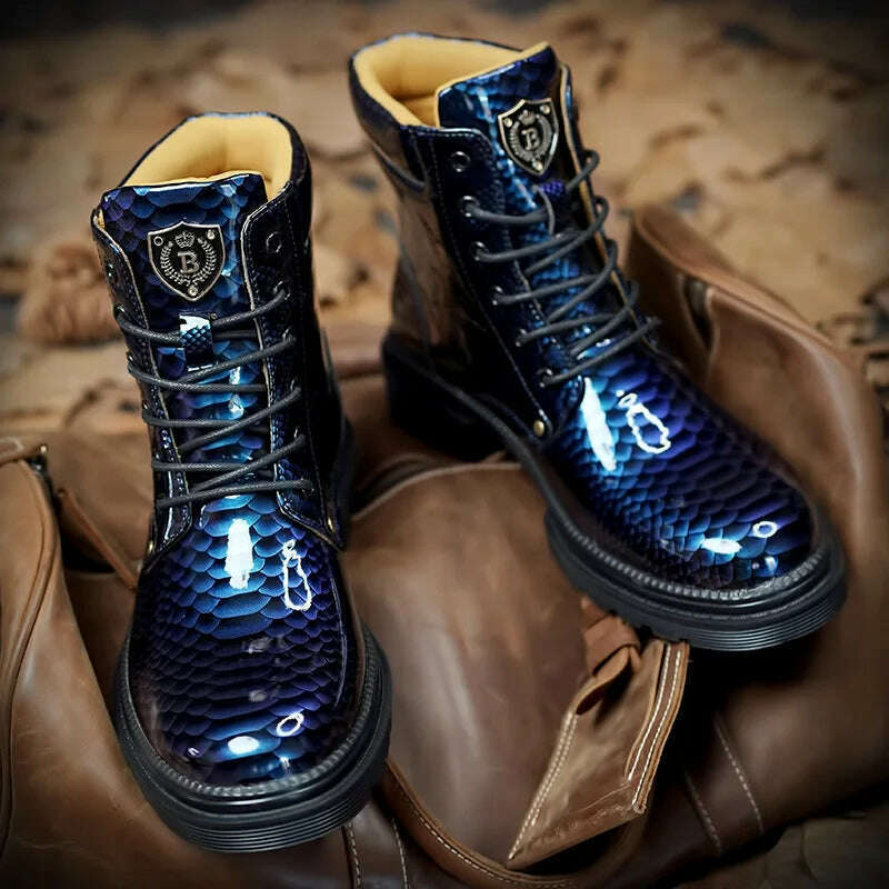 KIMLUD, Men Chelsea Boots Business Pu Leather Slip on Vintage Snake Comfortable Ankle Boots Male Casual Boots Combat Boots Men Boots, KIMLUD Womens Clothes