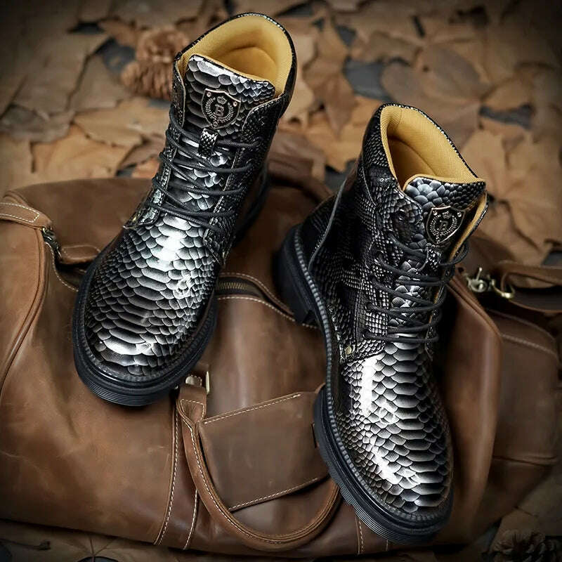 KIMLUD, Men Chelsea Boots Business Pu Leather Slip on Vintage Snake Comfortable Ankle Boots Male Casual Boots Combat Boots Men Boots, KIMLUD Womens Clothes