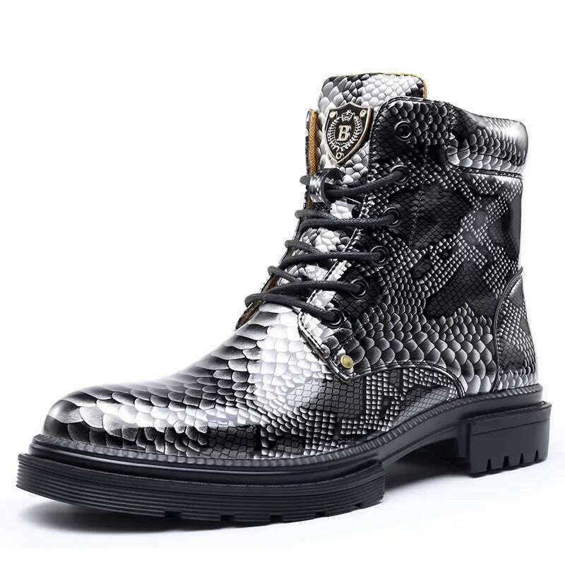 KIMLUD, Men Chelsea Boots Business Pu Leather Slip on Vintage Snake Comfortable Ankle Boots Male Casual Boots Combat Boots Men Boots, Grey / 38, KIMLUD APPAREL - Womens Clothes