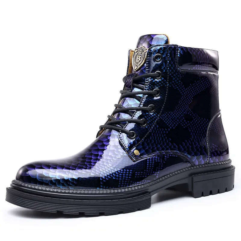 KIMLUD, Men Chelsea Boots Business Pu Leather Slip on Vintage Snake Comfortable Ankle Boots Male Casual Boots Combat Boots Men Boots, Blue / 38, KIMLUD APPAREL - Womens Clothes
