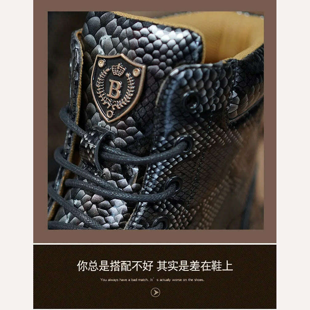 KIMLUD, Men Chelsea Boots Business Pu Leather Slip on Vintage Snake Comfortable Ankle Boots Male Casual Boots Combat Boots Men Boots, KIMLUD Womens Clothes