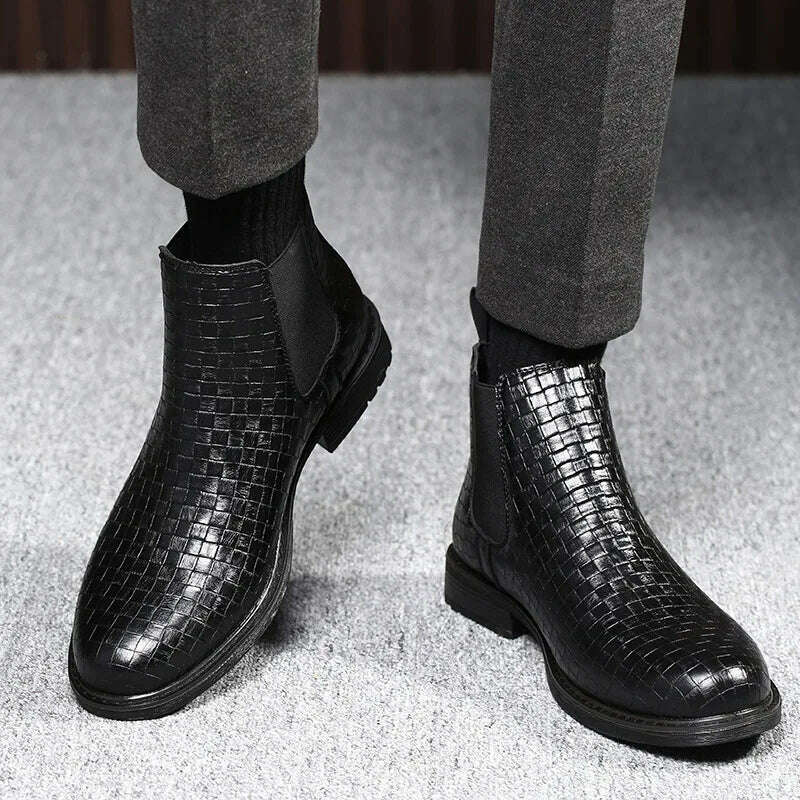 KIMLUD, Men Chelsea Boots Patent Leather Wear-Resistant Waterproof Non-Slip Ankle Boots Low Heel Fashion Outdoor Autumn Casual Shoes, KIMLUD Womens Clothes