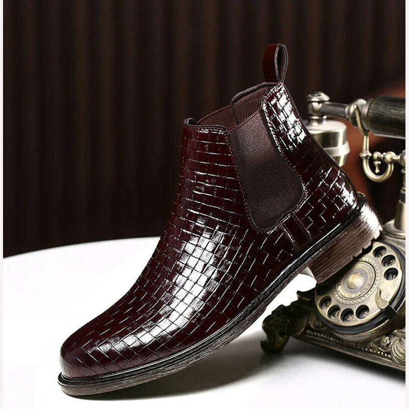 KIMLUD, Men Chelsea Boots Patent Leather Wear-Resistant Waterproof Non-Slip Ankle Boots Low Heel Fashion Outdoor Autumn Casual Shoes, KIMLUD Womens Clothes