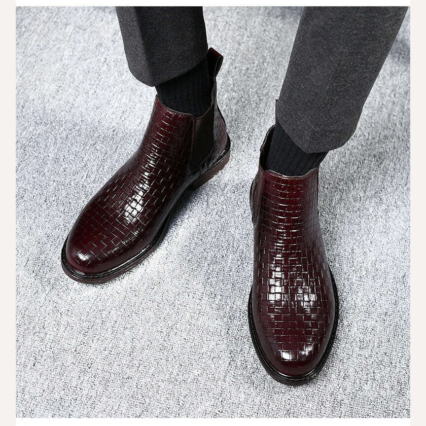 KIMLUD, Men Chelsea Boots Patent Leather Wear-Resistant Waterproof Non-Slip Ankle Boots Low Heel Fashion Outdoor Autumn Casual Shoes, KIMLUD Womens Clothes