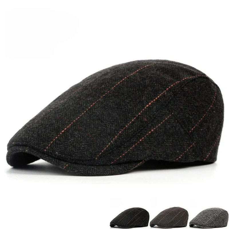 Men Classic Plaid Stripe Newsboy Cap for Male Winter Cotton Flat Ivy Vintage Gatsbay Hat Irish Outdoor Cabbie Beret Painter Hat - KIMLUD
