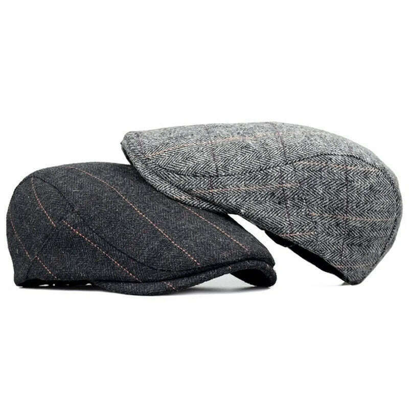 Men Classic Plaid Stripe Newsboy Cap for Male Winter Cotton Flat Ivy Vintage Gatsbay Hat Irish Outdoor Cabbie Beret Painter Hat - KIMLUD