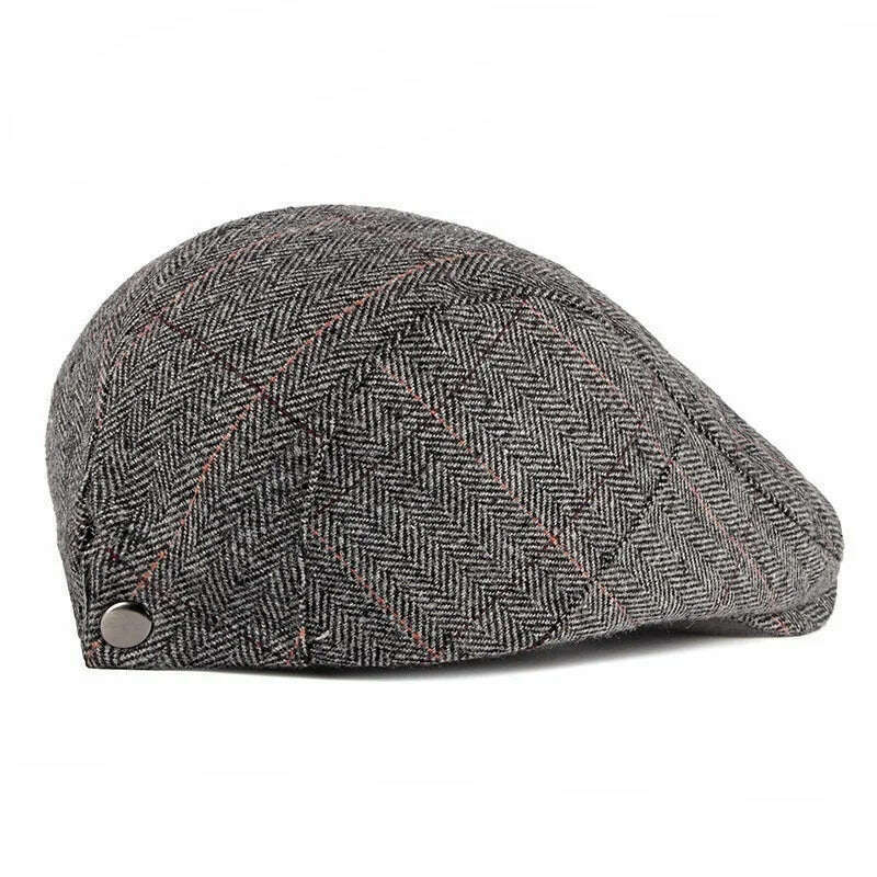 Men Classic Plaid Stripe Newsboy Cap for Male Winter Cotton Flat Ivy Vintage Gatsbay Hat Irish Outdoor Cabbie Beret Painter Hat - KIMLUD