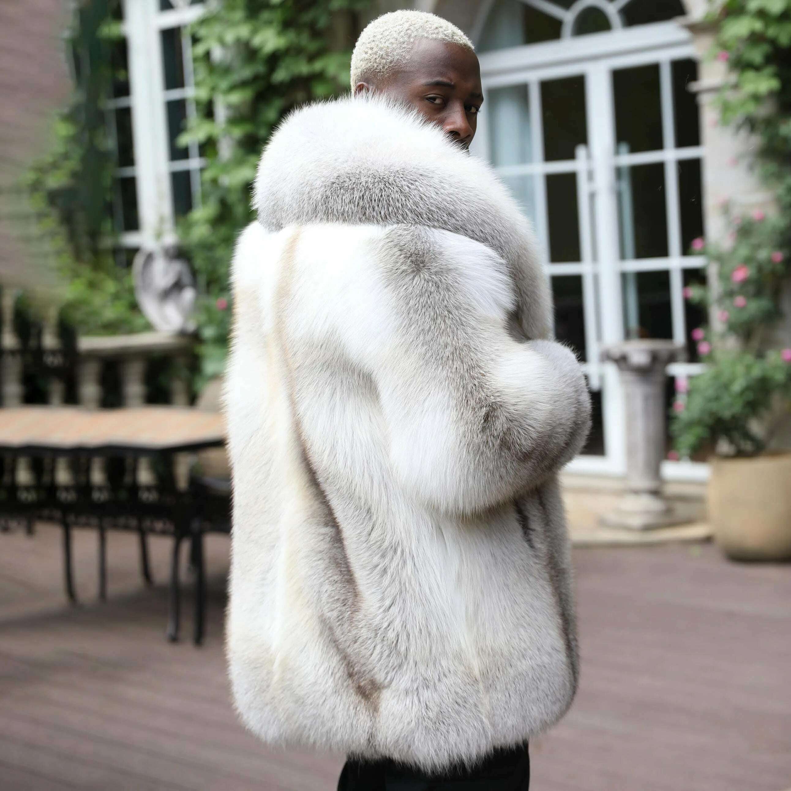 KIMLUD, Men Clothes Golden Island White Special Fox Fur Coat Full Pelt Customized Size Available, KIMLUD Womens Clothes