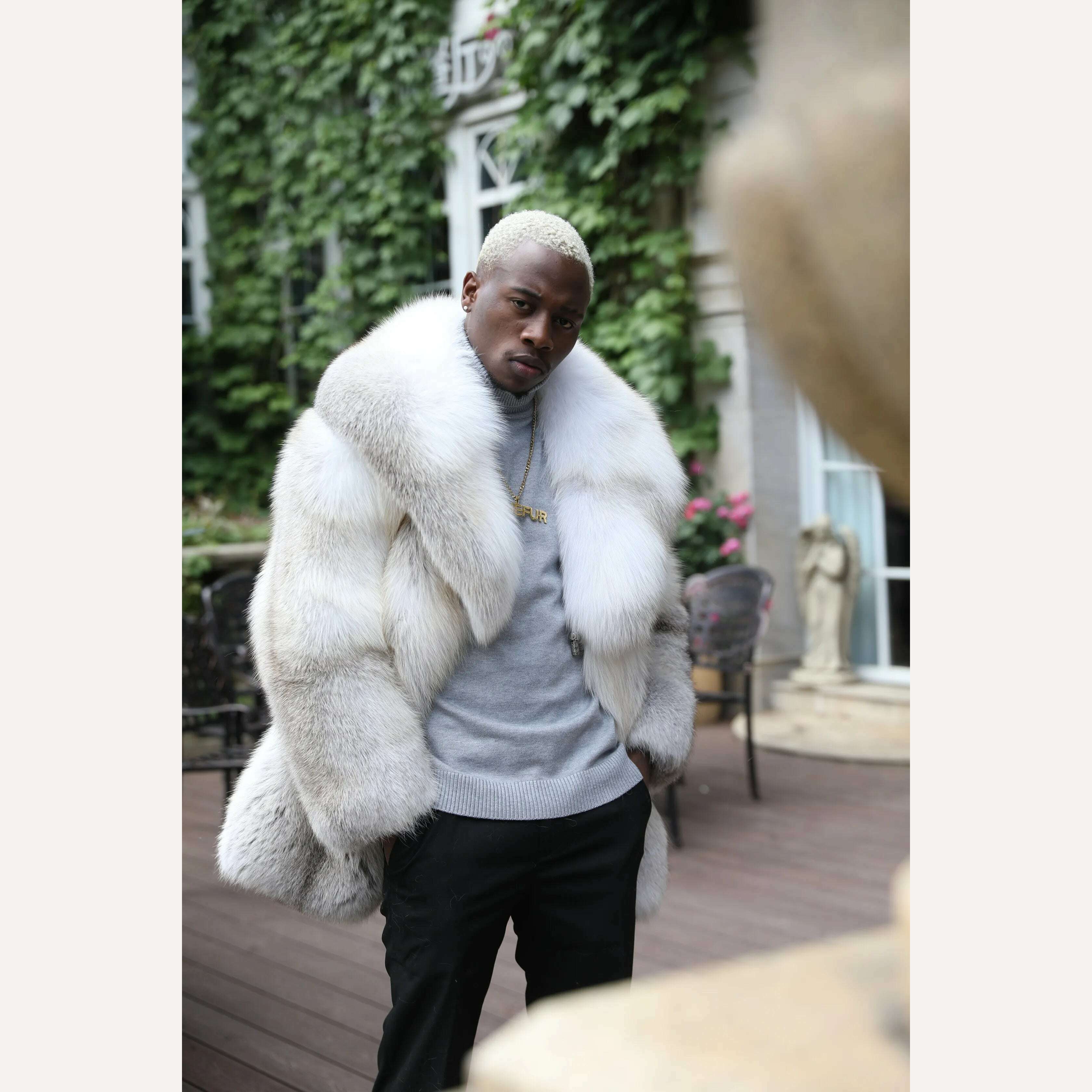 KIMLUD, Men Clothes Golden Island White Special Fox Fur Coat Full Pelt Customized Size Available, KIMLUD Womens Clothes