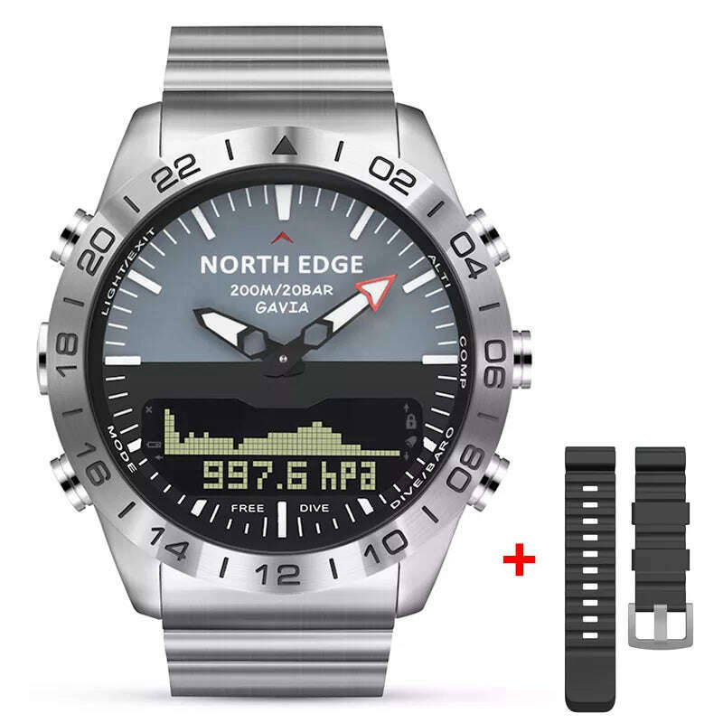 KIMLUD, Men Dive Sports Digital watch Mens Watches Military Army Luxury Full Steel Business Waterproof 200m Altimeter Compass NORTH EDGE, Black Rubber, KIMLUD Womens Clothes