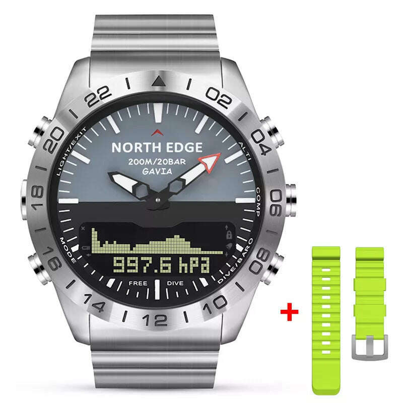 KIMLUD, Men Dive Sports Digital watch Mens Watches Military Army Luxury Full Steel Business Waterproof 200m Altimeter Compass NORTH EDGE, Green Rubber, KIMLUD Womens Clothes