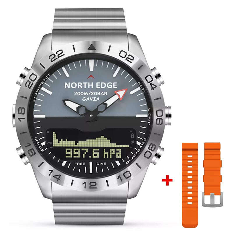 KIMLUD, Men Dive Sports Digital watch Mens Watches Military Army Luxury Full Steel Business Waterproof 200m Altimeter Compass NORTH EDGE, Orange Rubber, KIMLUD Womens Clothes