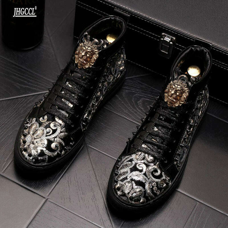 KIMLUD, Men Fashion Casual Ankle Boots Spring Autumn Rivets Luxury Brand High Top Sneakers Male High Top Punk Style Shoes A6, KIMLUD Womens Clothes