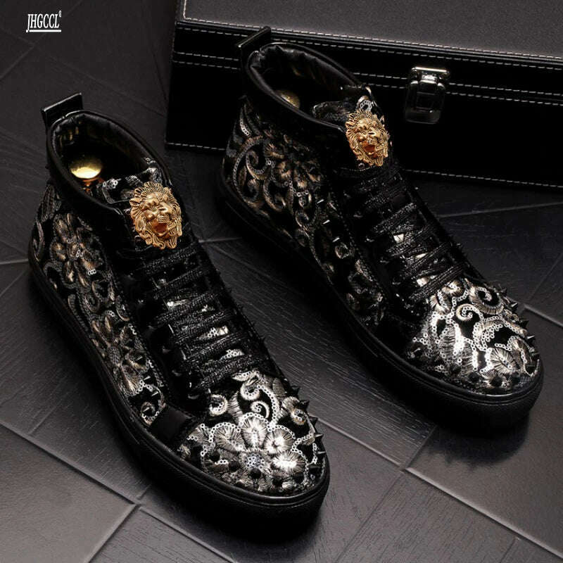 KIMLUD, Men Fashion Casual Ankle Boots Spring Autumn Rivets Luxury Brand High Top Sneakers Male High Top Punk Style Shoes A6, KIMLUD Womens Clothes