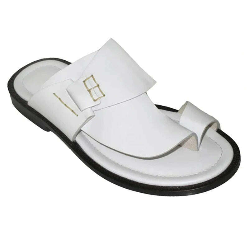 Men Genuine Leather Two ways Wear Sandals Male Beach Solid Sewing Leisure Slippers Summer New Skin Friendly Wear-resistant Shoes - KIMLUD