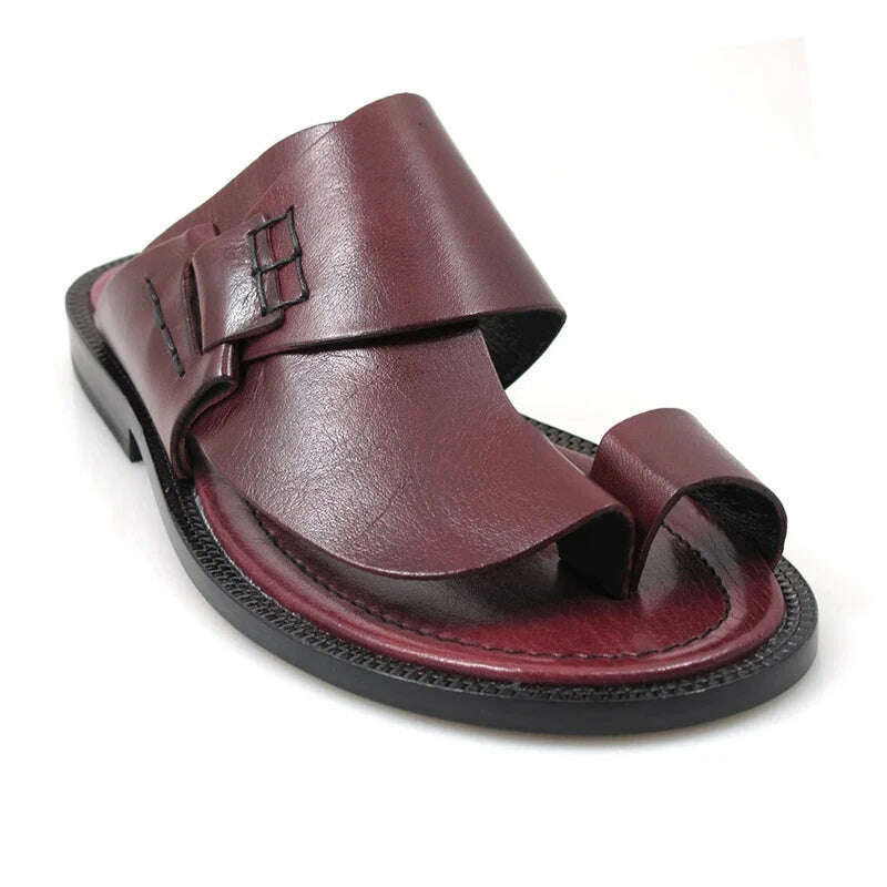 Men Genuine Leather Two ways Wear Sandals Male Beach Solid Sewing Leisure Slippers Summer New Skin Friendly Wear-resistant Shoes - KIMLUD