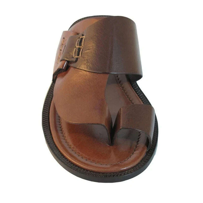 Men Genuine Leather Two ways Wear Sandals Male Beach Solid Sewing Leisure Slippers Summer New Skin Friendly Wear-resistant Shoes - KIMLUD