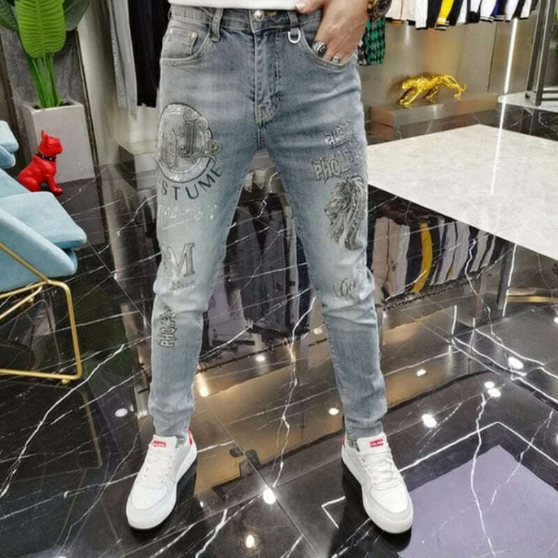 KIMLUD, Men Jeans Fashion Street Hip-Hop Jeans Male Punk Style Denim Pants Summer Spring Men Stretchy Slim Fit High Quality Mans Jeans, KIMLUD Womens Clothes