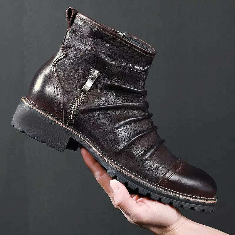 KIMLUD, Men Leather Boots 2021 New Arrival Britsh Vintage Style Boots Shoes Mens Boots Autumn Winter Men's Ankle Boots Plus Size, KIMLUD Womens Clothes