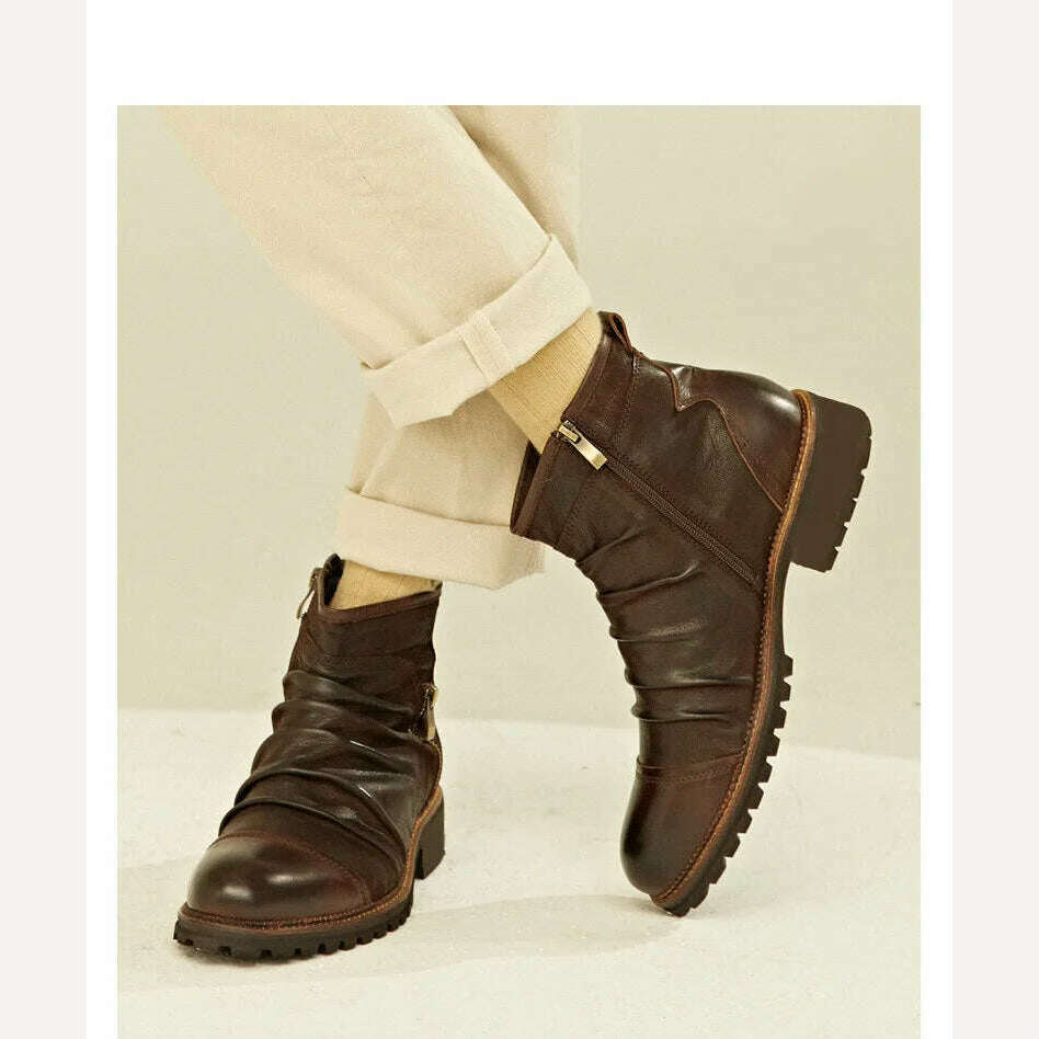 KIMLUD, Men Leather Boots 2021 New Arrival Britsh Vintage Style Boots Shoes Mens Boots Autumn Winter Men's Ankle Boots Plus Size, KIMLUD Womens Clothes