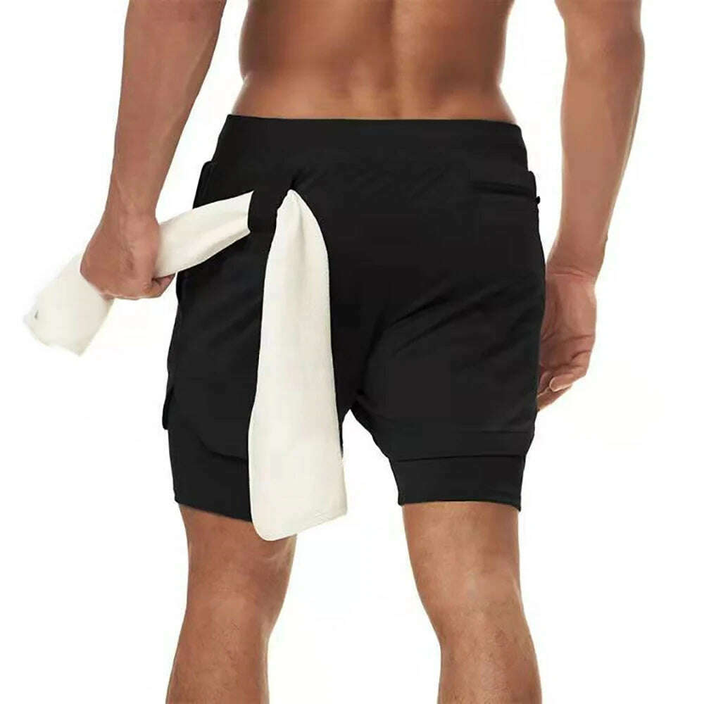 Men Running Shorts 2 In 1 Double-deck Sport Shorts Sportswear Gym Fitness Short Pants Training Jogging Bottom Men's Clothing - KIMLUD