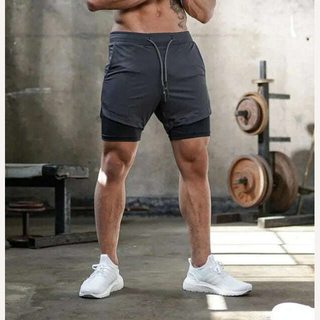 Men Running Shorts 2 In 1 Double-deck Sport Shorts Sportswear Gym Fitness Short Pants Training Jogging Bottom Men's Clothing - KIMLUD
