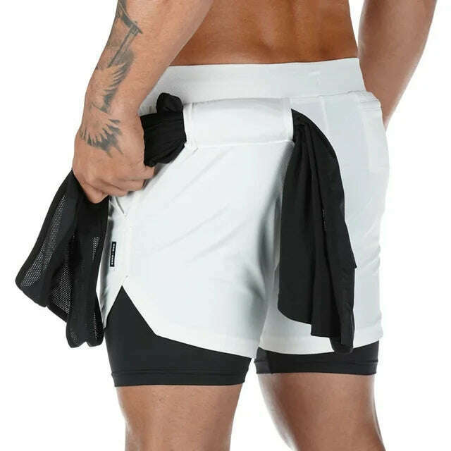 Men Running Shorts 2 In 1 Double-deck Sport Shorts Sportswear Gym Fitness Short Pants Training Jogging Bottom Men's Clothing - KIMLUD