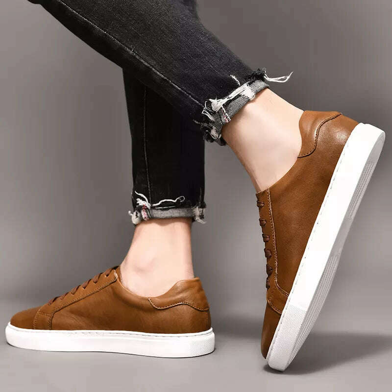 Men Shoes Genuine Leather Casual Shoes Fashion Sneakers British style Cow Leather Men Shoes New Men Sneakers - KIMLUD