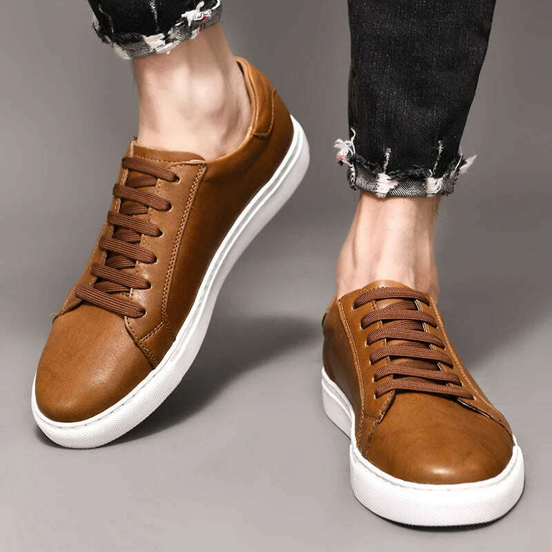 Men Shoes Genuine Leather Casual Shoes Fashion Sneakers British style Cow Leather Men Shoes New Men Sneakers - KIMLUD