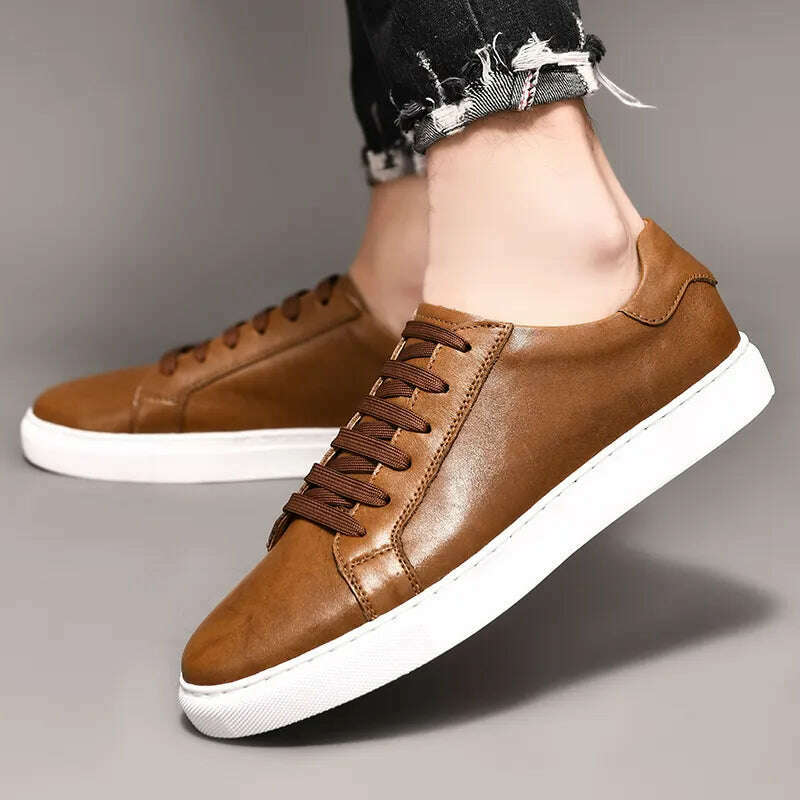 Men Shoes Genuine Leather Casual Shoes Fashion Sneakers British style Cow Leather Men Shoes New Men Sneakers - KIMLUD