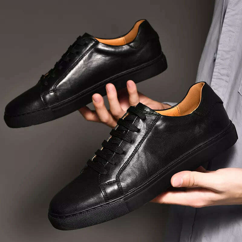 KIMLUD, Men Shoes Genuine Leather Casual Shoes Fashion Sneakers British style Cow Leather Men Shoes New Men Sneakers, black / 5.5, KIMLUD Womens Clothes