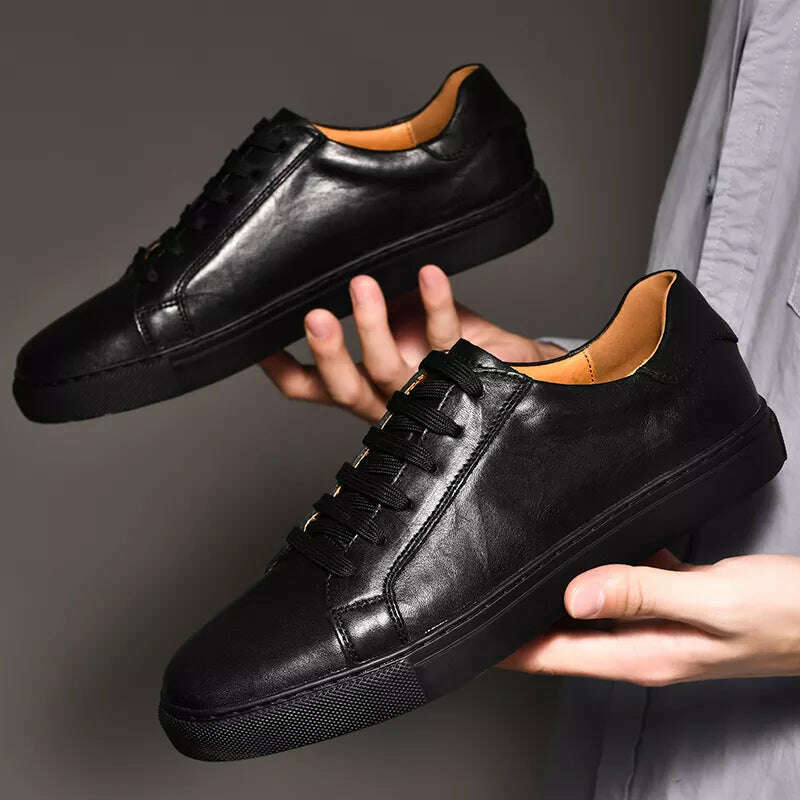 Men Shoes Genuine Leather Casual Shoes Fashion Sneakers British style Cow Leather Men Shoes New Men Sneakers - KIMLUD