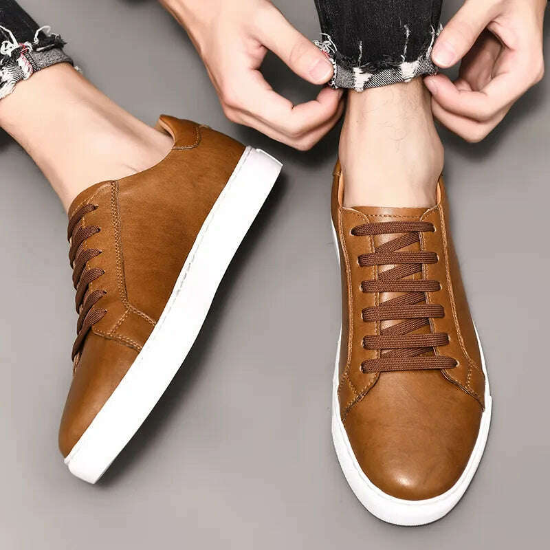 Men Shoes Genuine Leather Casual Shoes Fashion Sneakers British style Cow Leather Men Shoes New Men Sneakers - KIMLUD