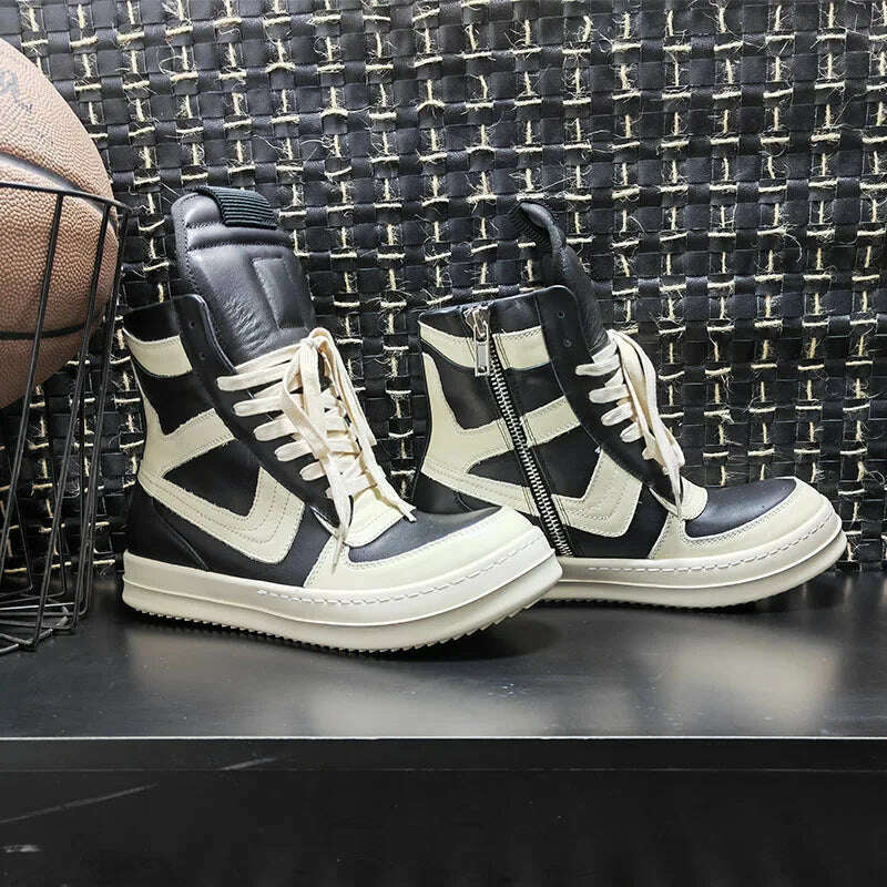 Men Shoes Genuine Leather High Top Boots For Women Vintage Original Luxury Trainers High Street Zip Sneakers - KIMLUD